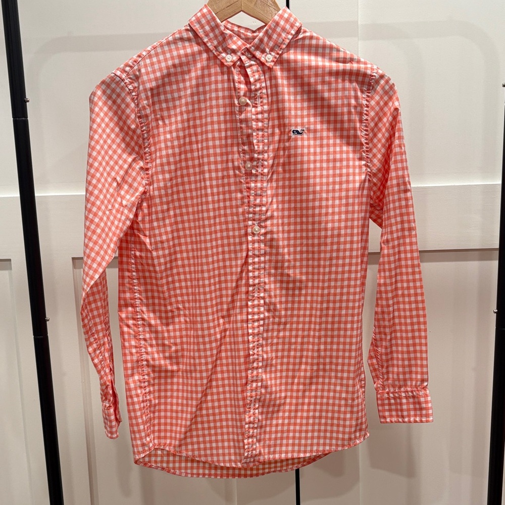 Boy’s Gingham Performance Button-Down Shirt - Orange/White by Vineyard Vines
